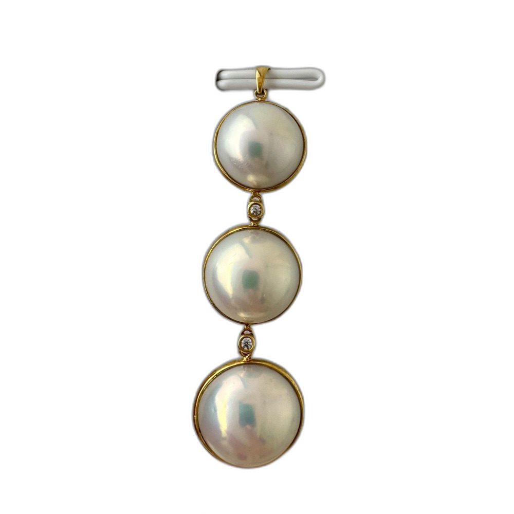 One-of-a-Kind Solid 18K Gold Gradient Edison Pearl Drop Pendant with Zirconia